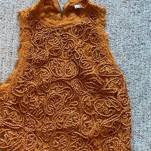 Burnt Orange Lace Crop Top, Sz Sm